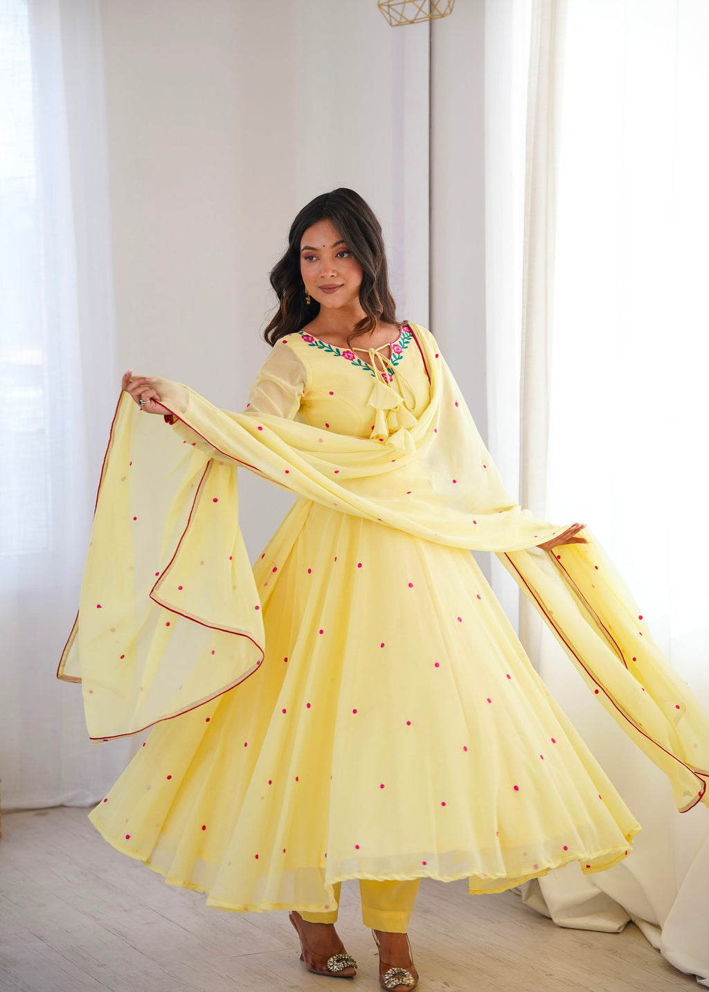 Heavy Faux Georgette Anarkali with 7.1M Flair & Thread Embroidery Dupatta