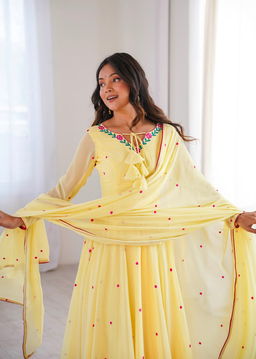 Heavy Faux Georgette Anarkali with 7.1M Flair & Thread Embroidery Dupatta