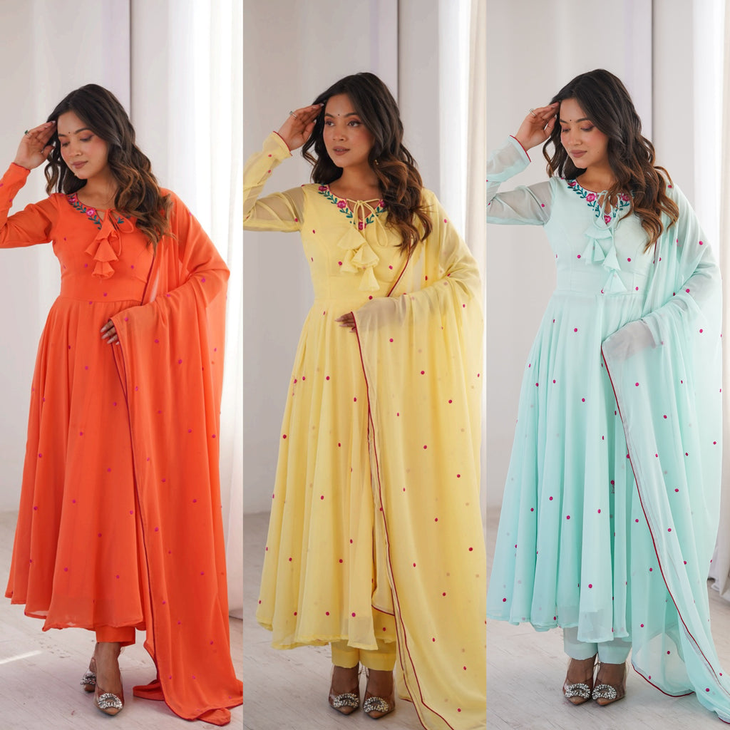 Heavy Faux Georgette Anarkali with 7.1M Flair & Thread Embroidery Dupatta