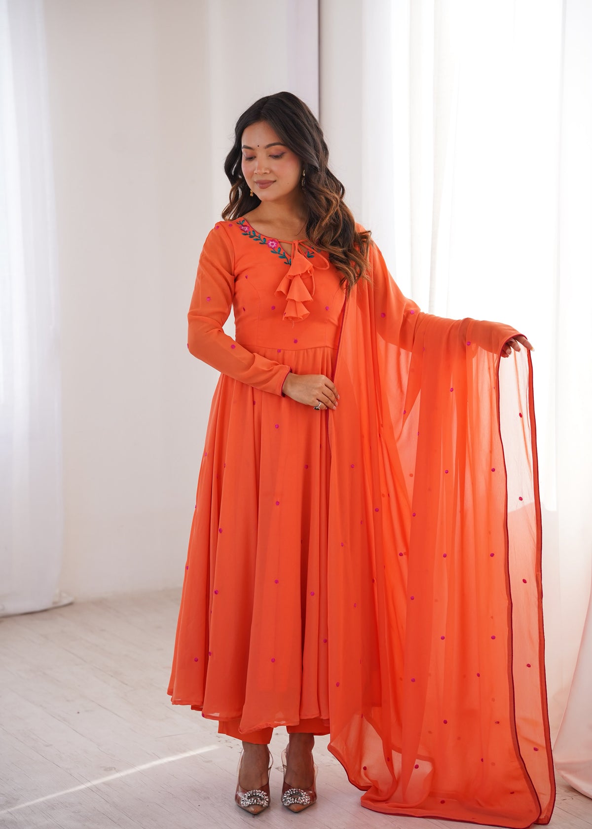 Heavy Faux Georgette Anarkali with 7.1M Flair & Thread Embroidery Dupatta