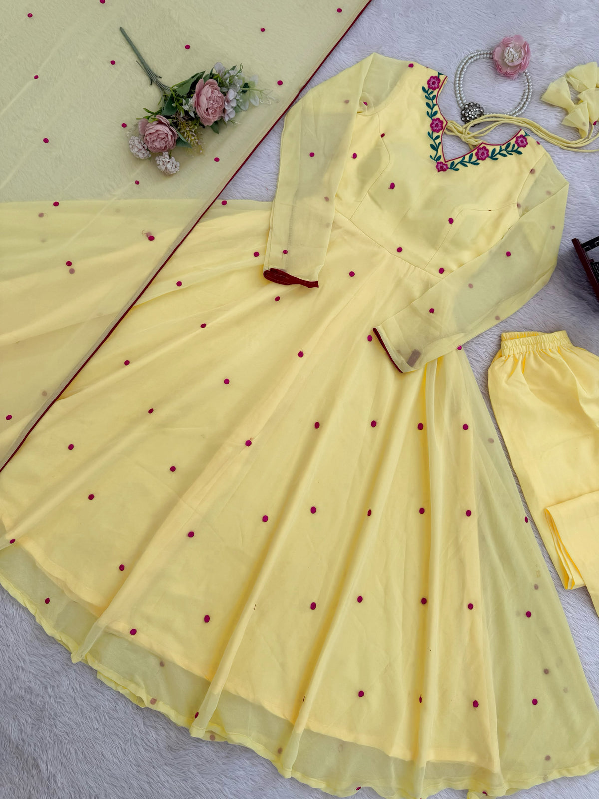 Heavy Faux Georgette Anarkali with 7.1M Flair & Thread Embroidery Dupatta