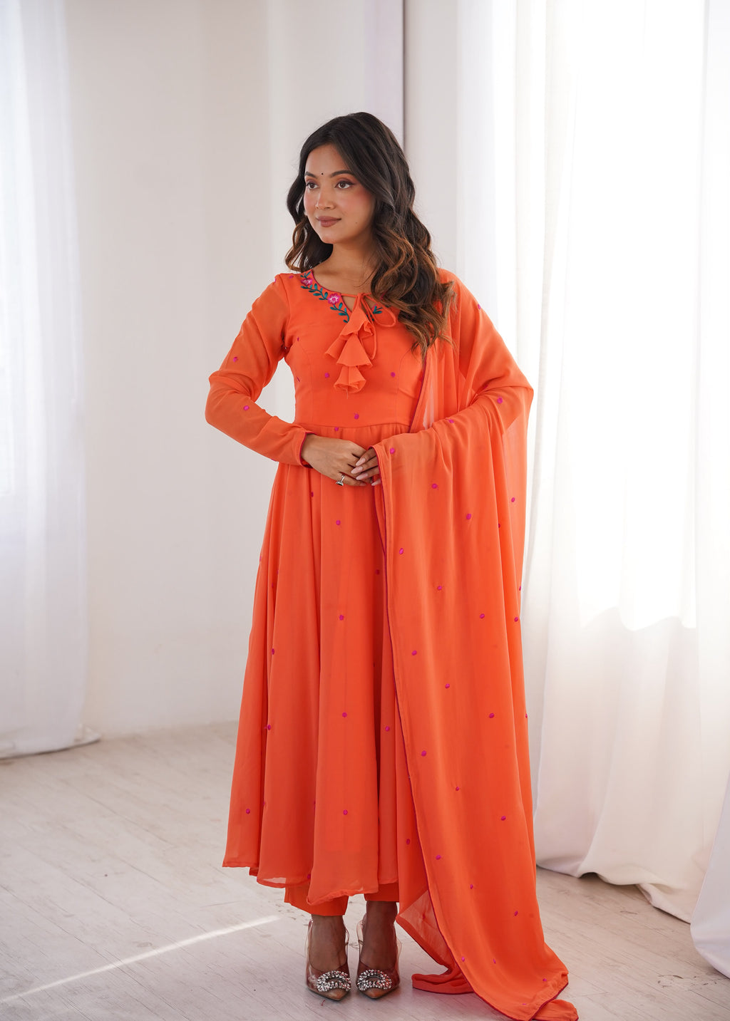 Heavy Faux Georgette Anarkali with 7.1M Flair & Thread Embroidery Dupatta