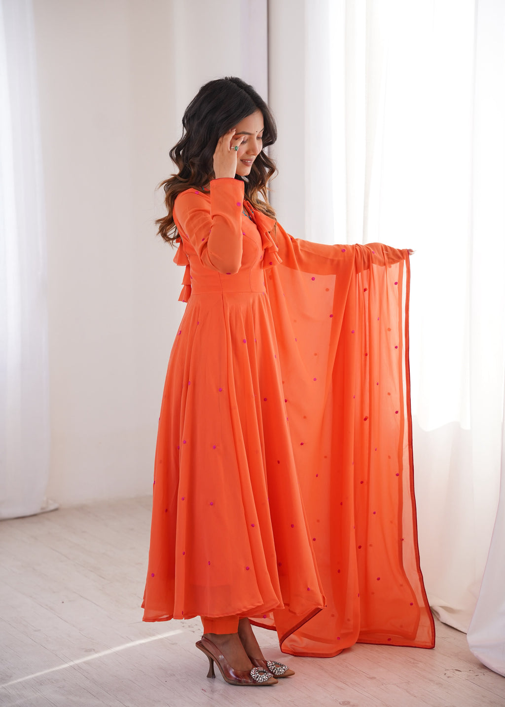 Heavy Faux Georgette Anarkali with 7.1M Flair & Thread Embroidery Dupatta