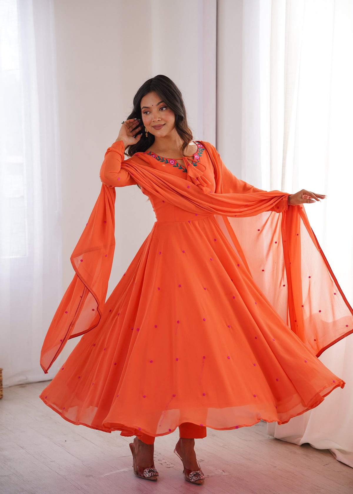 Heavy Faux Georgette Anarkali with 7.1M Flair & Thread Embroidery Dupatta