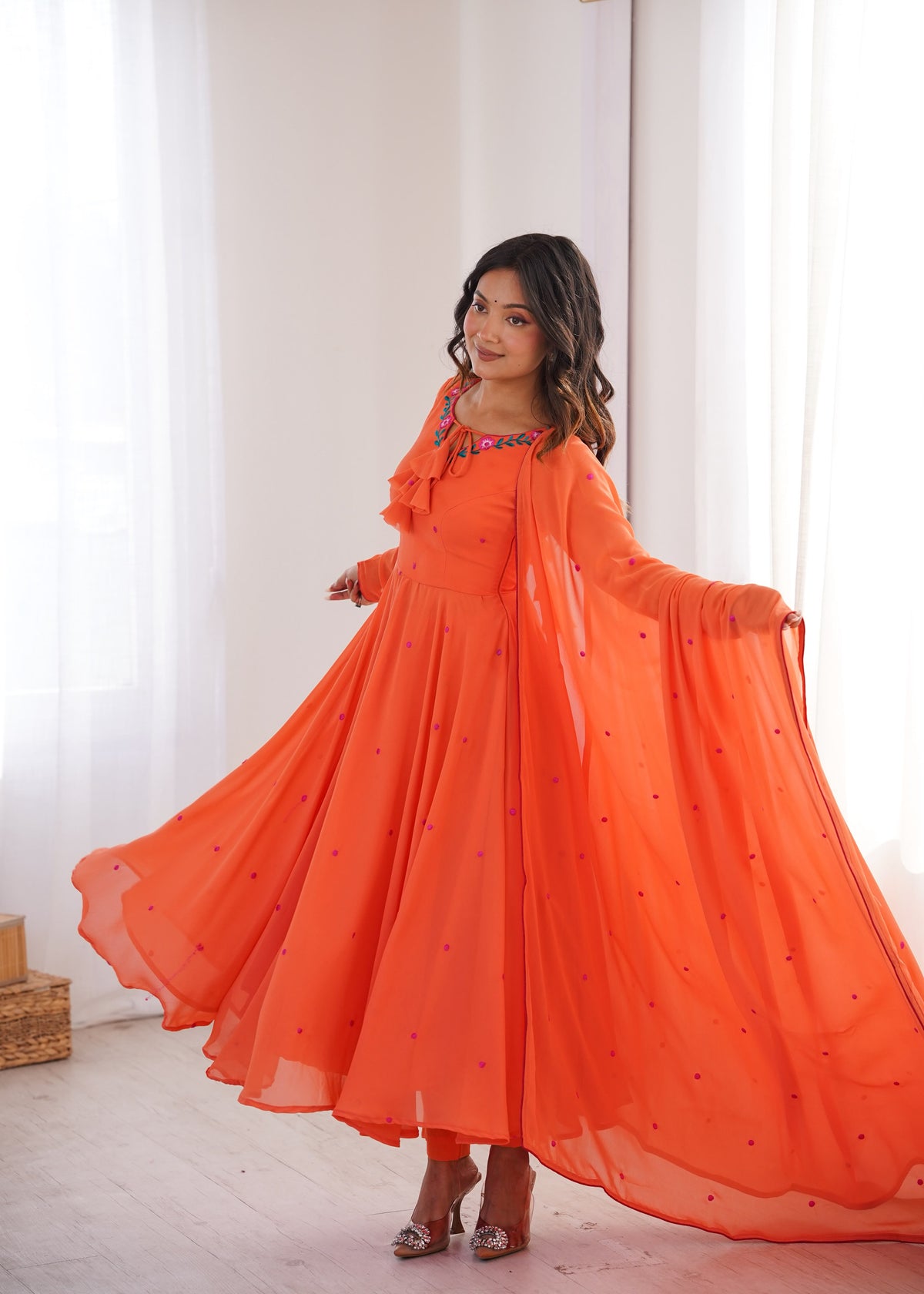 Heavy Faux Georgette Anarkali with 7.1M Flair & Thread Embroidery Dupatta