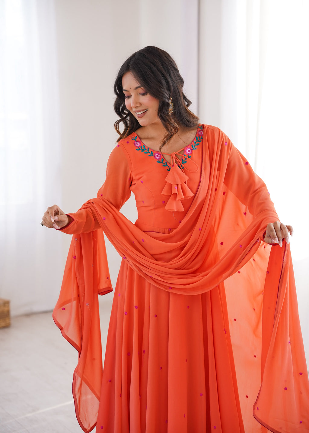 Heavy Faux Georgette Anarkali with 7.1M Flair & Thread Embroidery Dupatta