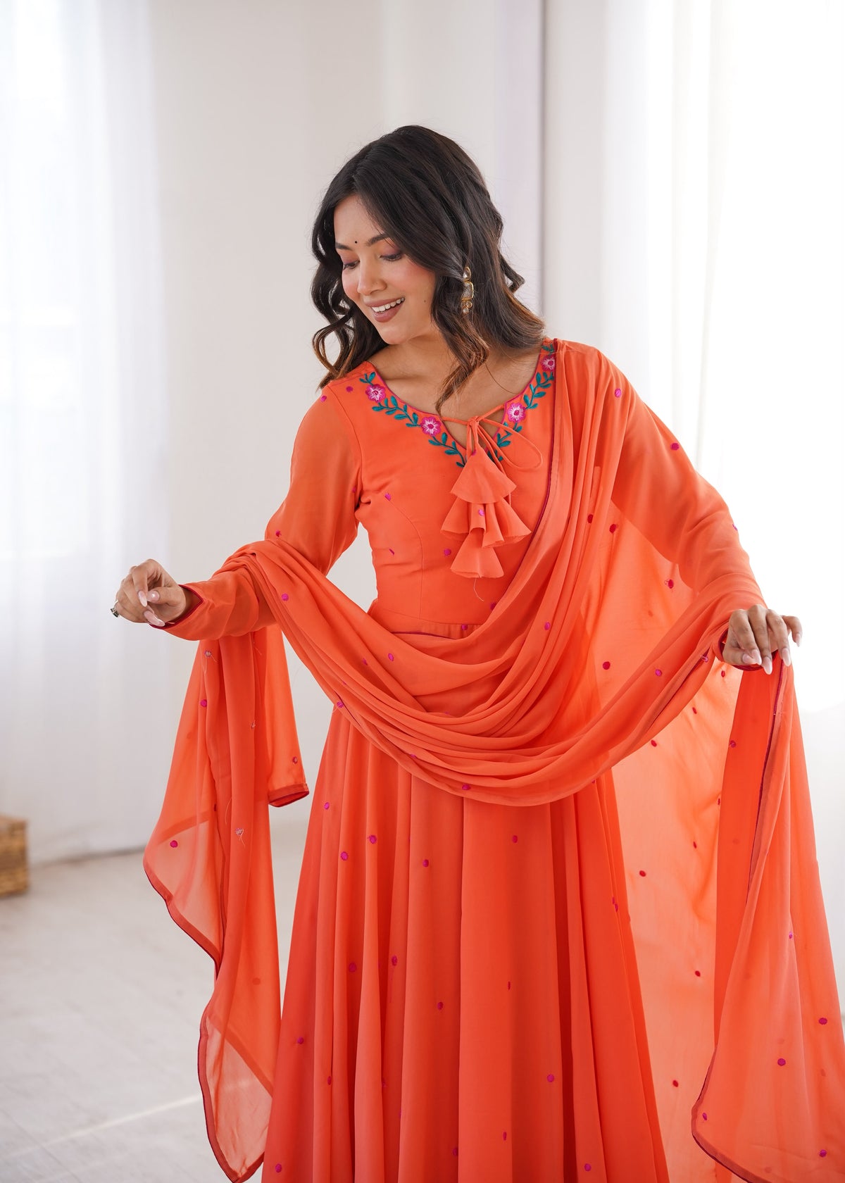 Heavy Faux Georgette Anarkali with 7.1M Flair & Thread Embroidery Dupatta