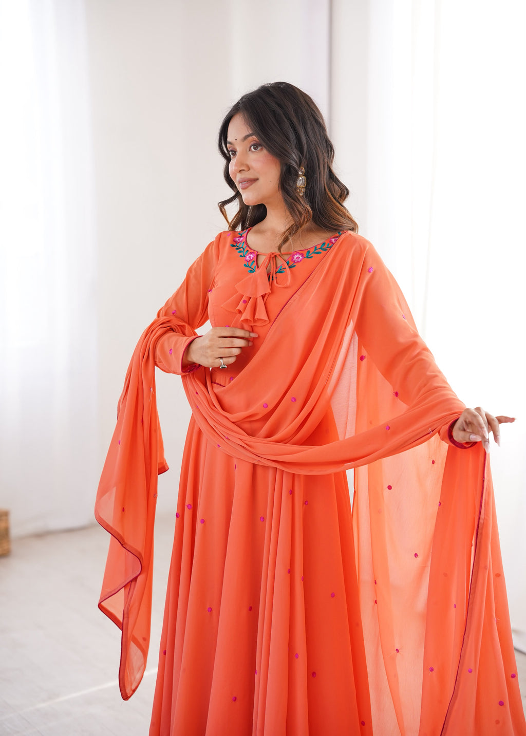 Heavy Faux Georgette Anarkali with 7.1M Flair & Thread Embroidery Dupatta