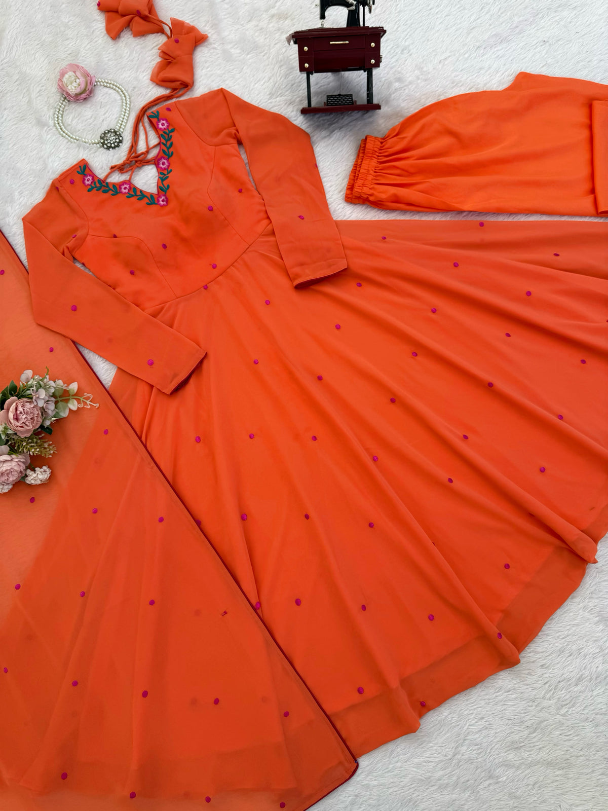 Heavy Faux Georgette Anarkali with 7.1M Flair & Thread Embroidery Dupatta