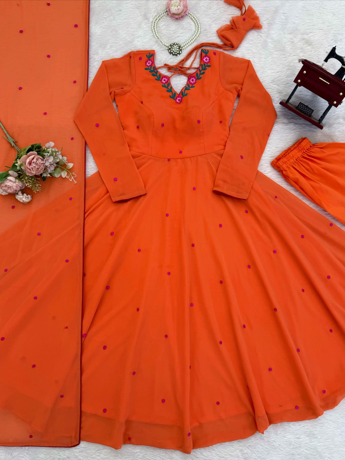 Heavy Faux Georgette Anarkali with 7.1M Flair & Thread Embroidery Dupatta