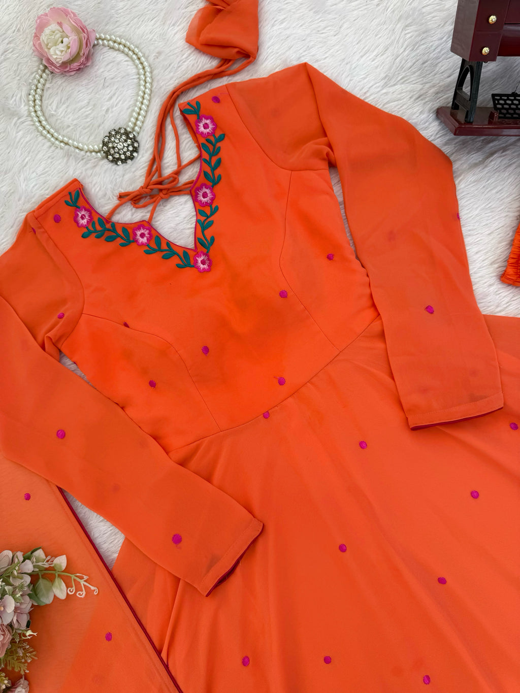 Heavy Faux Georgette Anarkali with 7.1M Flair & Thread Embroidery Dupatta