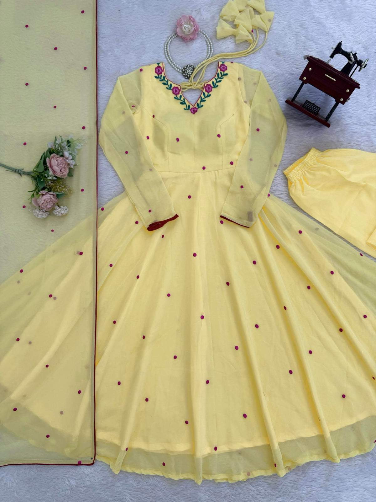 Heavy Faux Georgette Anarkali with 7.1M Flair & Thread Embroidery Dupatta