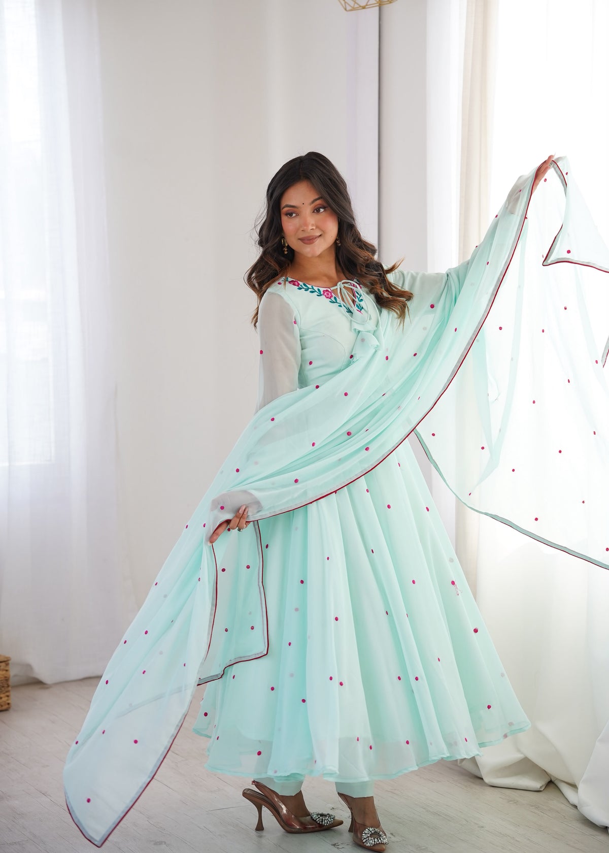 Heavy Faux Georgette Anarkali with 7.1M Flair & Thread Embroidery Dupatta