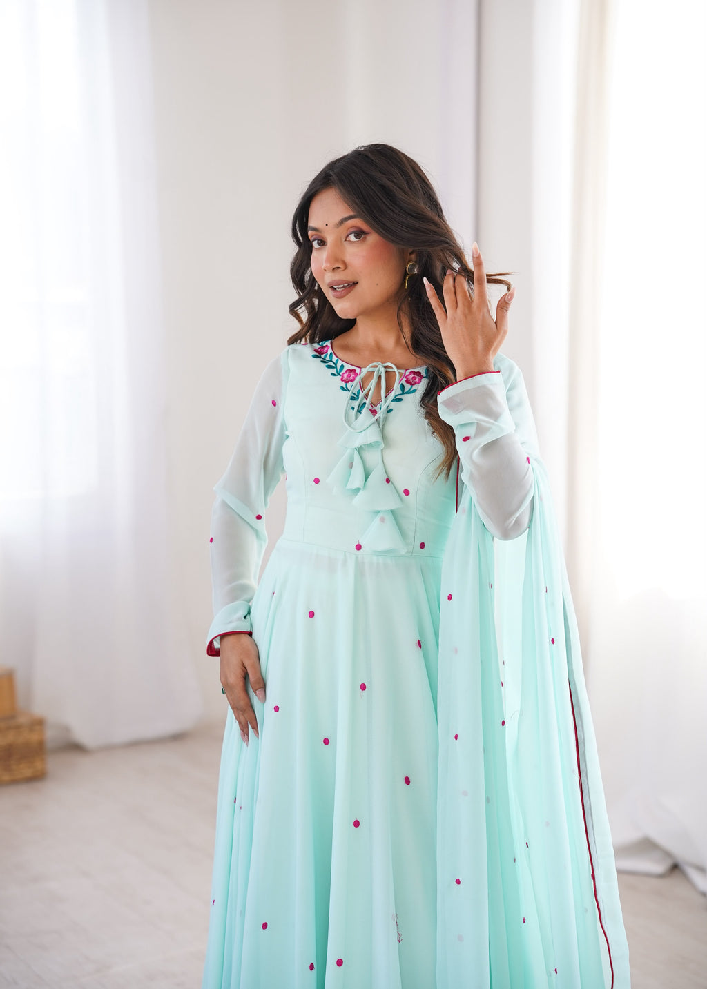 Heavy Faux Georgette Anarkali with 7.1M Flair & Thread Embroidery Dupatta