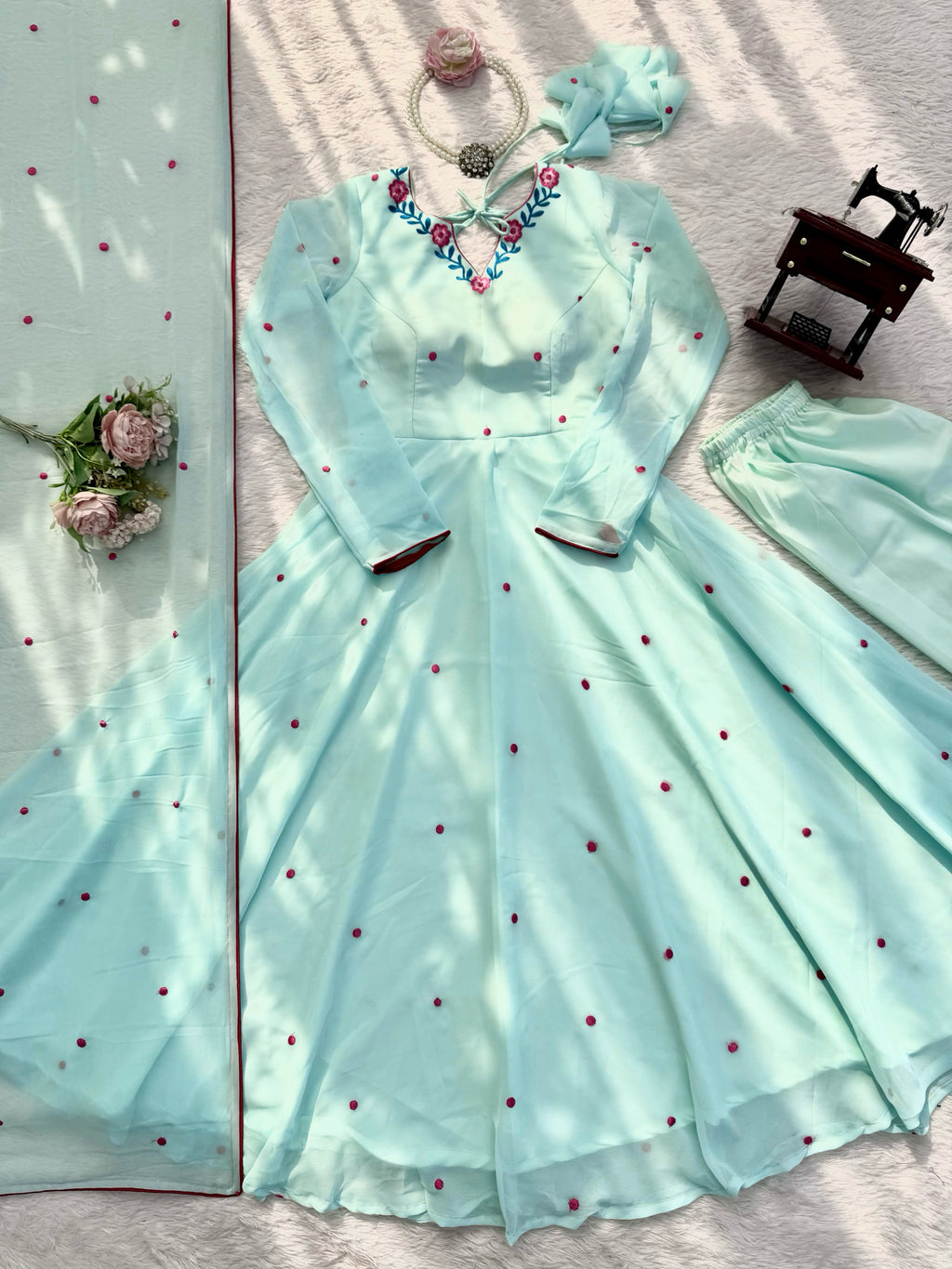 Heavy Faux Georgette Anarkali with 7.1M Flair & Thread Embroidery Dupatta