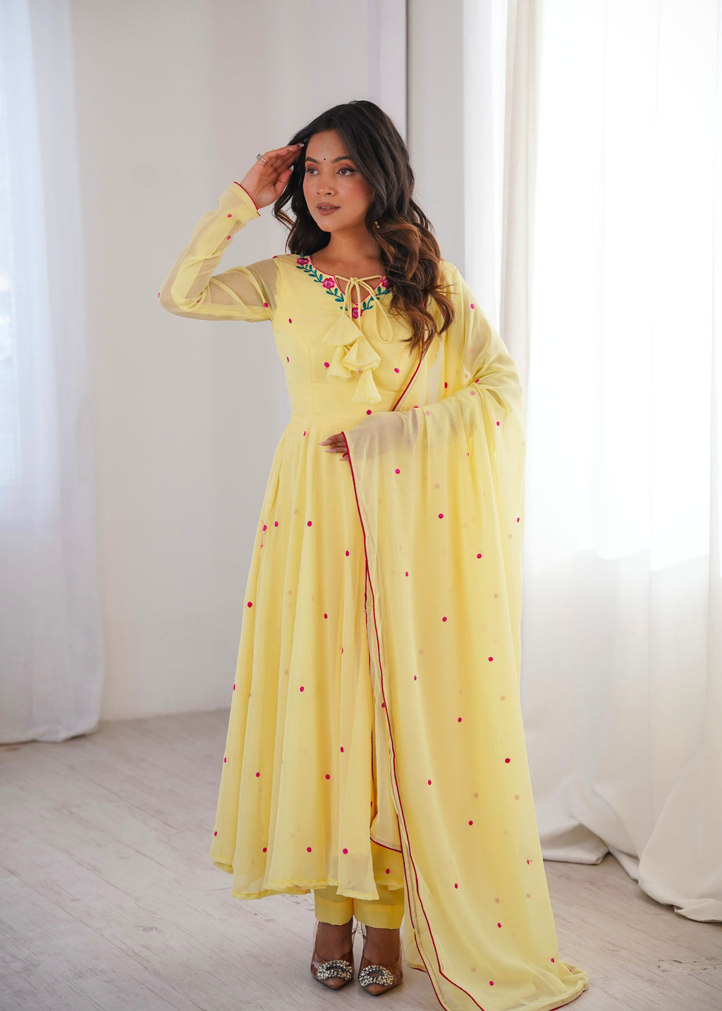 Heavy Faux Georgette Anarkali with 7.1M Flair & Thread Embroidery Dupatta