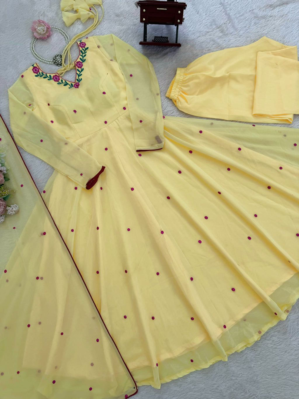 Heavy Faux Georgette Anarkali with 7.1M Flair & Thread Embroidery Dupatta