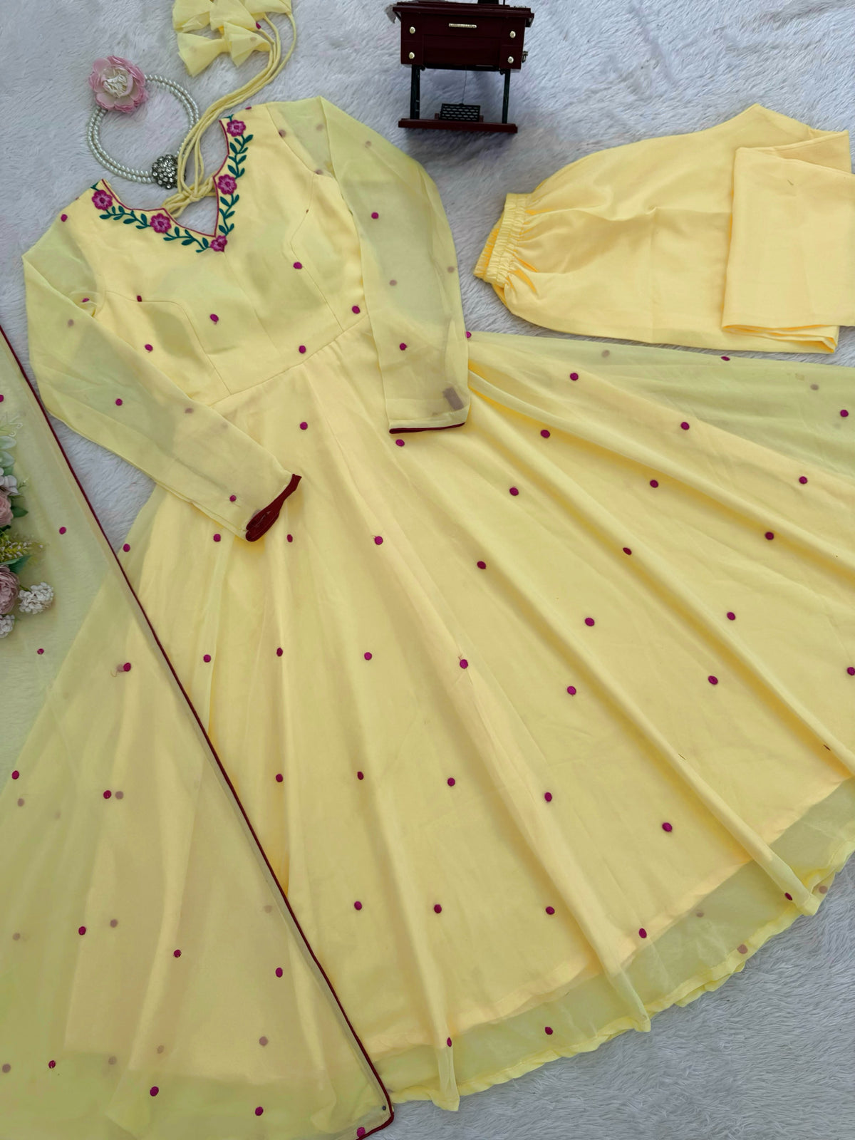 Heavy Faux Georgette Anarkali with 7.1M Flair & Thread Embroidery Dupatta