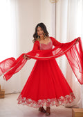 Heavy Faux Georgette Anarkali Suit with Sequin Embroidery & Lace Dupatta