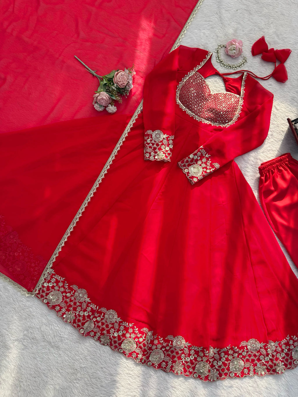 Heavy Faux Georgette Anarkali Suit with Sequin Embroidery & Lace Dupatta