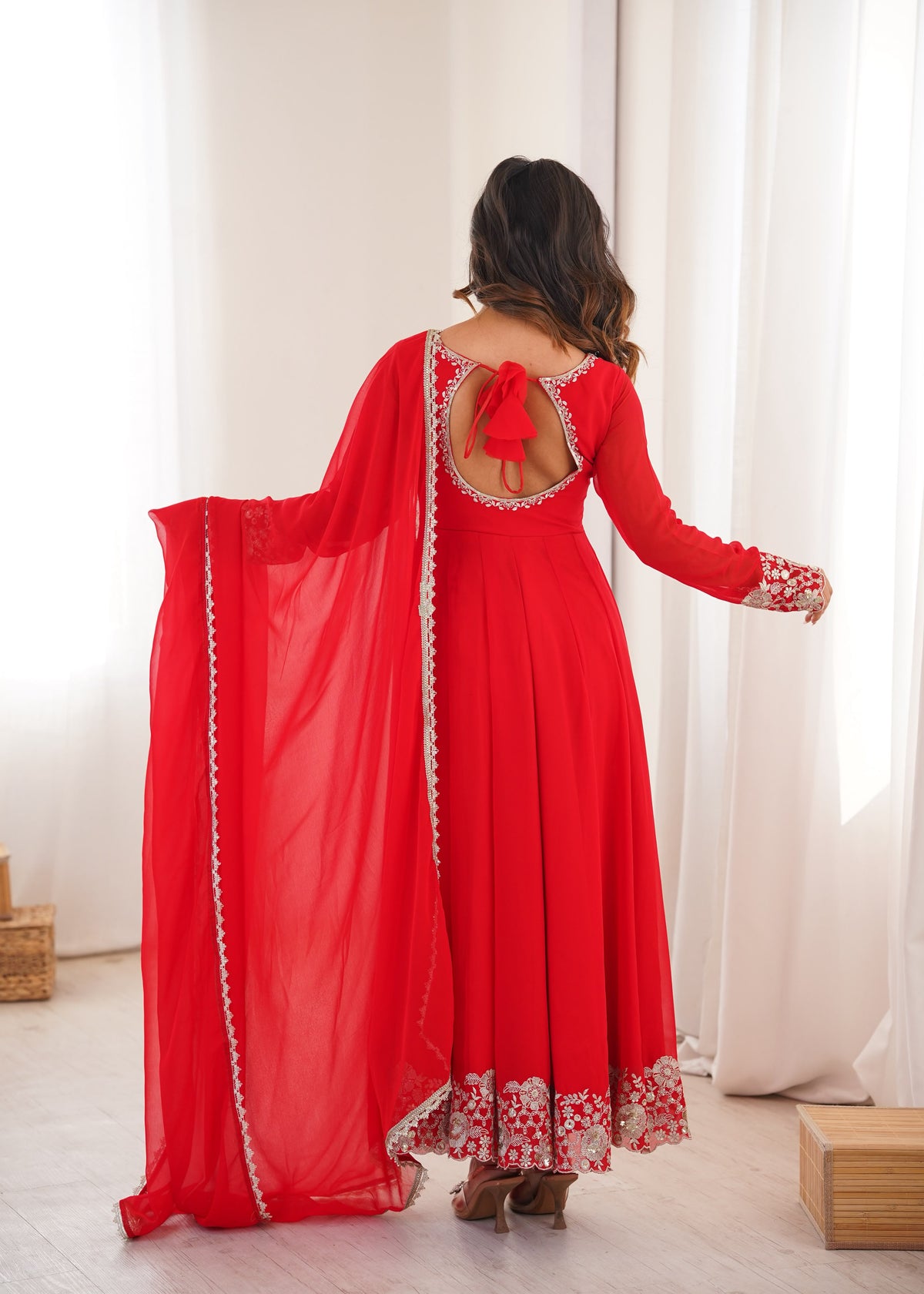 Heavy Faux Georgette Anarkali Suit with Sequin Embroidery & Lace Dupatta