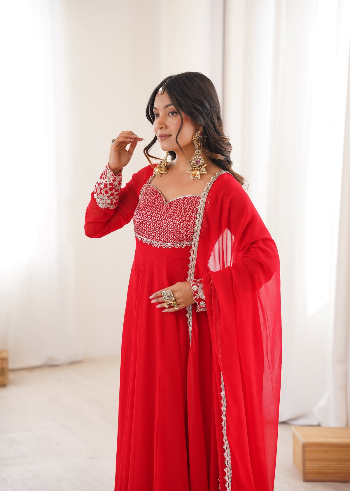Heavy Faux Georgette Anarkali Suit with Sequin Embroidery & Lace Dupatta