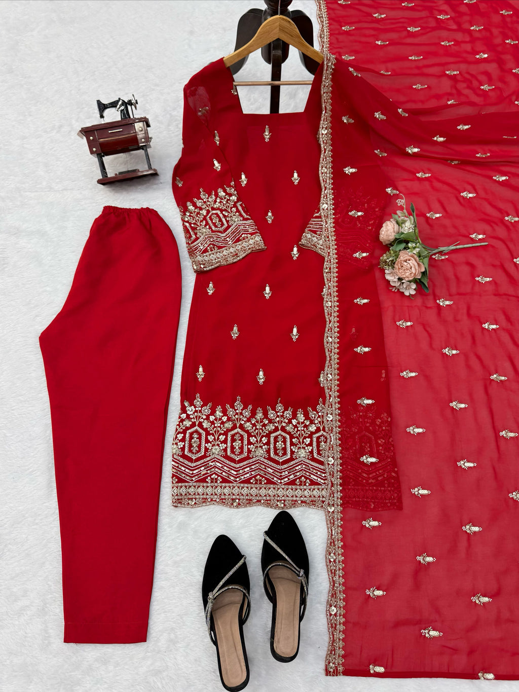 Heavy Faux Georgette Designer Suit with Beads, Thread & Sequin Work