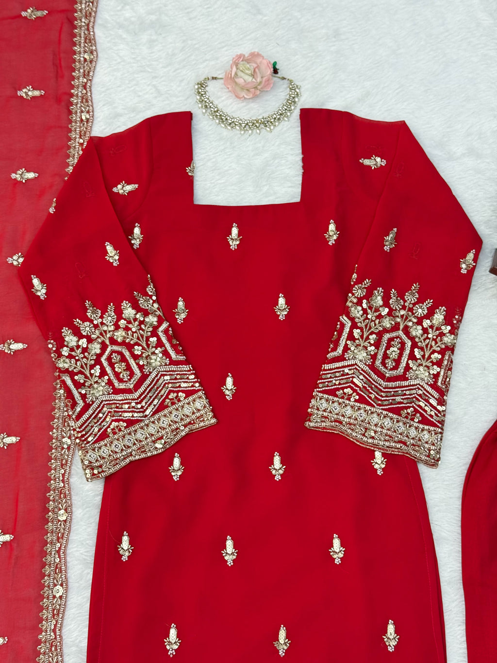 Heavy Faux Georgette Designer Suit with Beads, Thread & Sequin Work