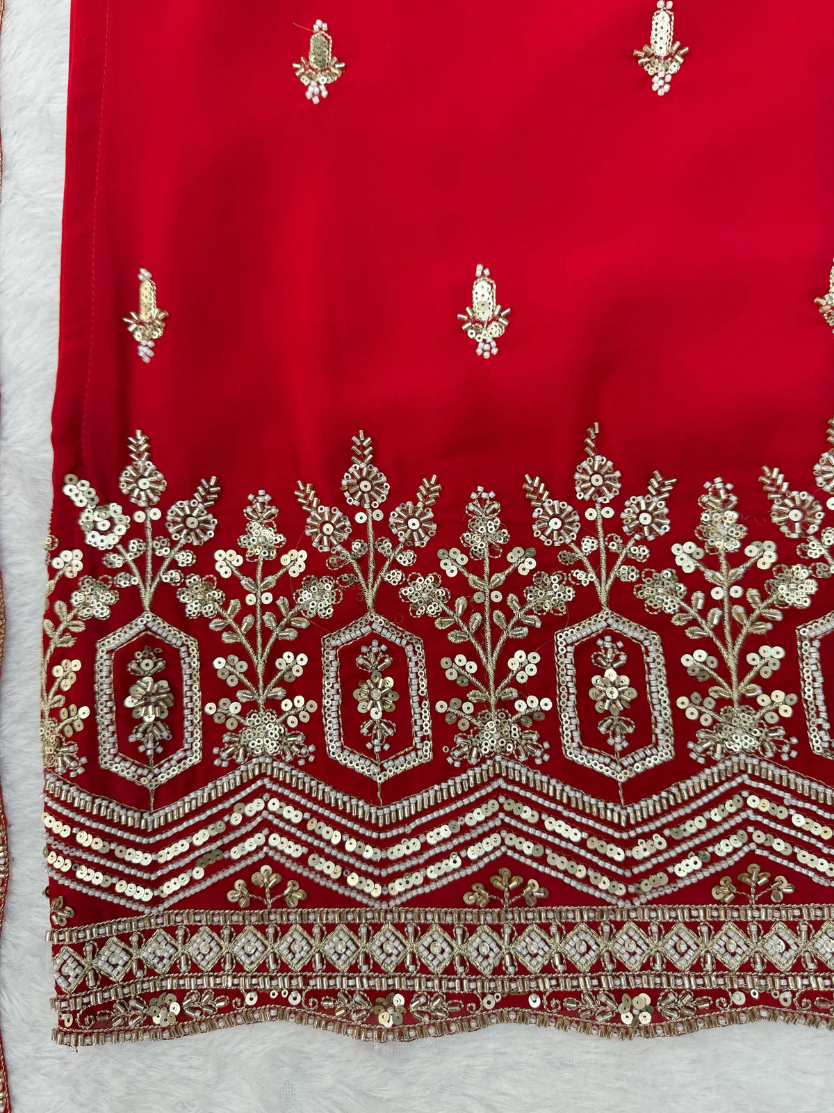 Heavy Faux Georgette Designer Suit with Beads, Thread & Sequin Work