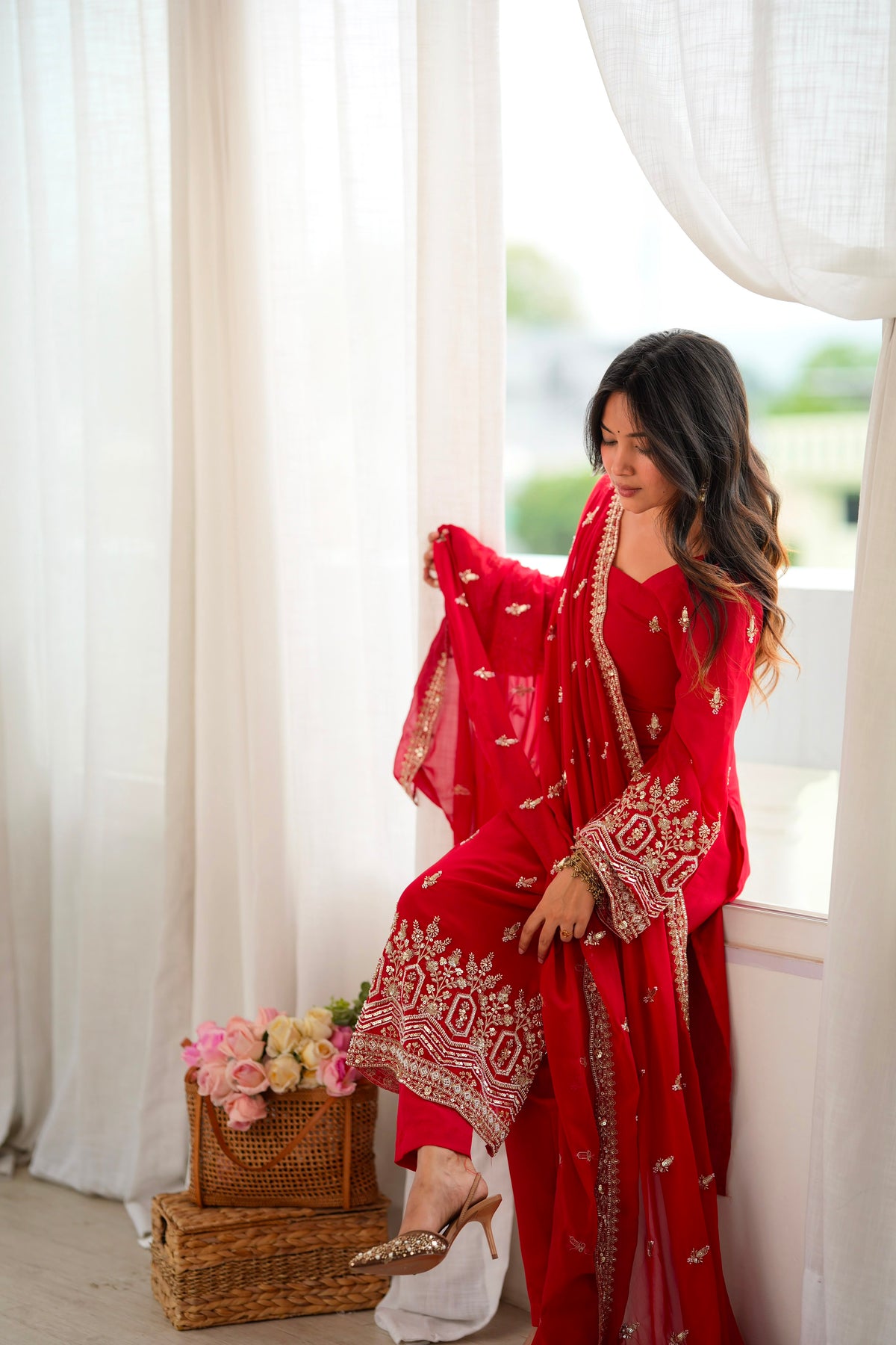 Heavy Faux Georgette Designer Suit with Beads, Thread & Sequin Work