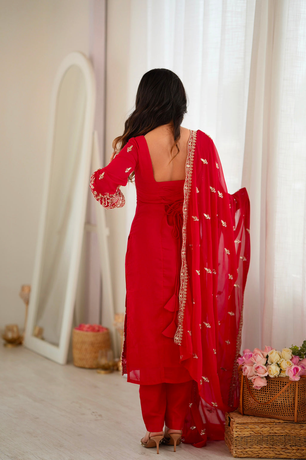 Heavy Faux Georgette Designer Suit with Beads, Thread & Sequin Work