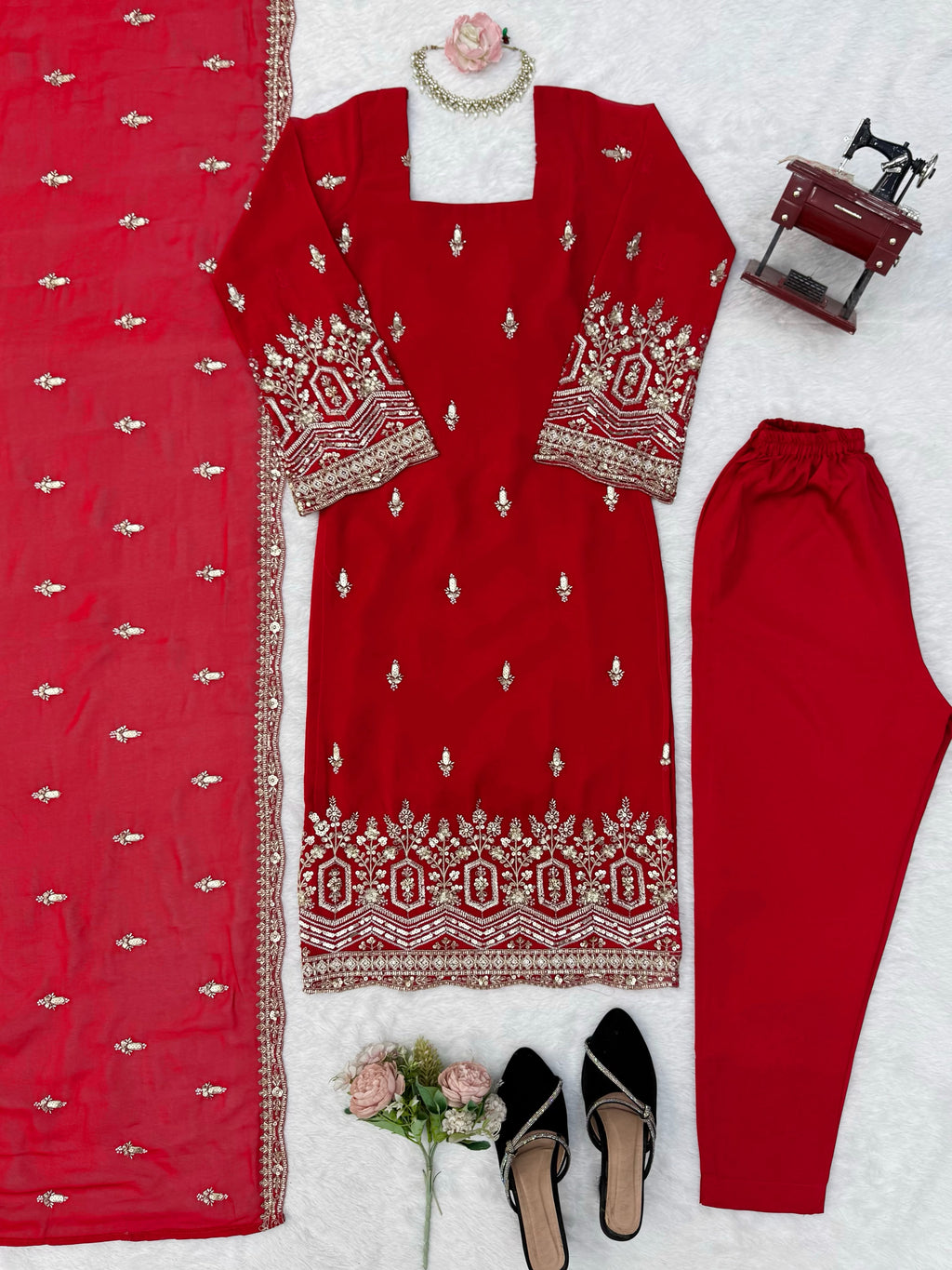 Heavy Faux Georgette Designer Suit with Beads, Thread & Sequin Work