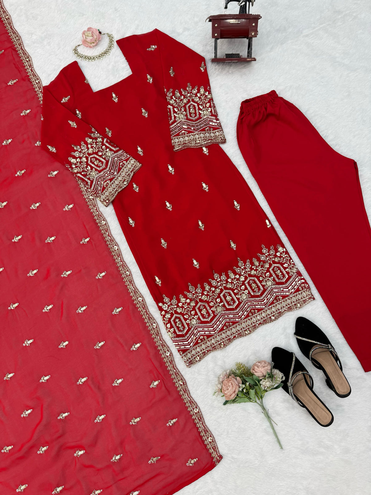 Heavy Faux Georgette Designer Suit with Beads, Thread & Sequin Work