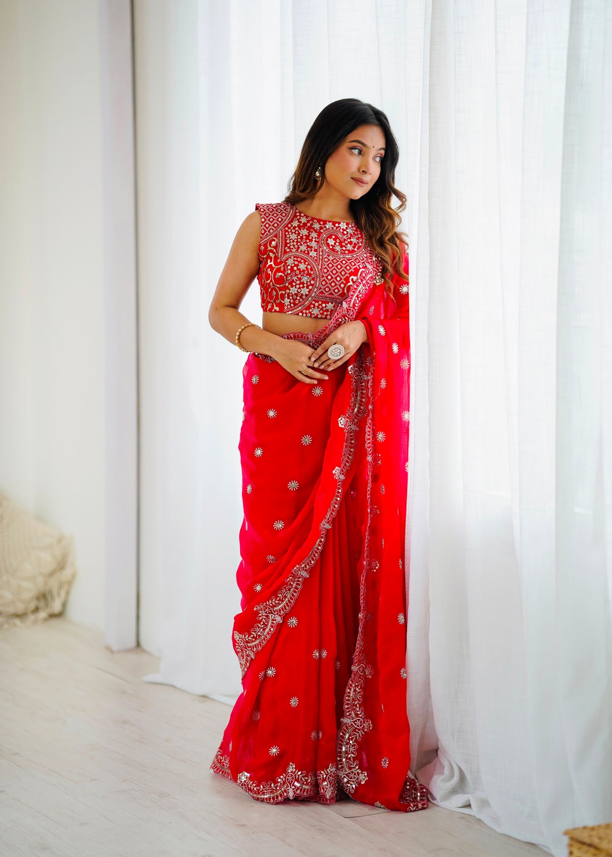 Fendy Chiffon Saree with Elegant Thread & Sequin Embroidery