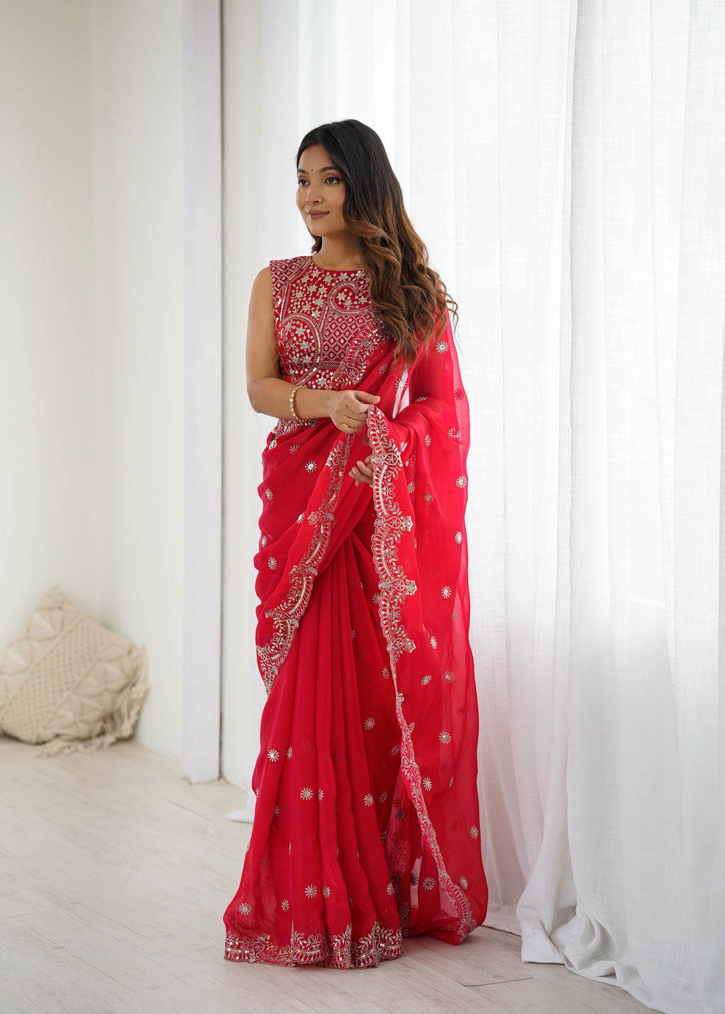 Fendy Chiffon Saree with Elegant Thread & Sequin Embroidery