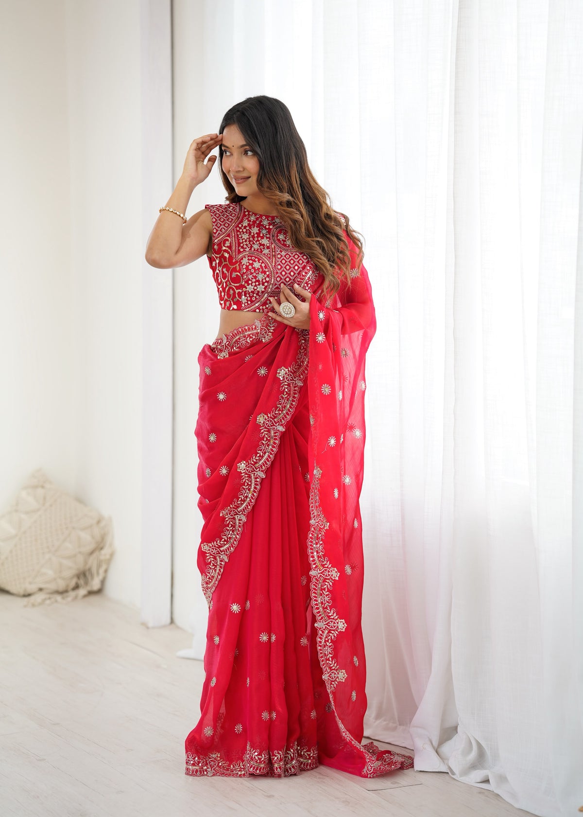 Fendy Chiffon Saree with Elegant Thread & Sequin Embroidery