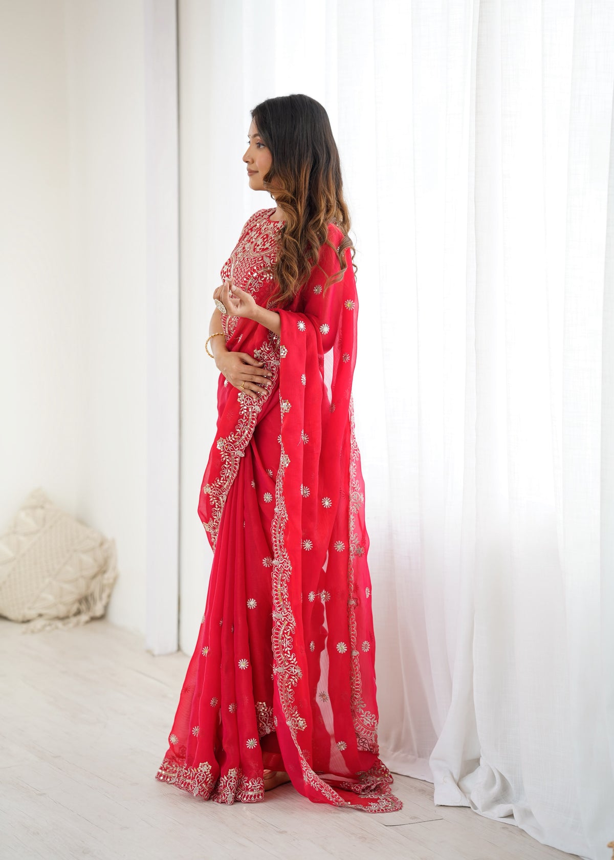 Fendy Chiffon Saree with Elegant Thread & Sequin Embroidery