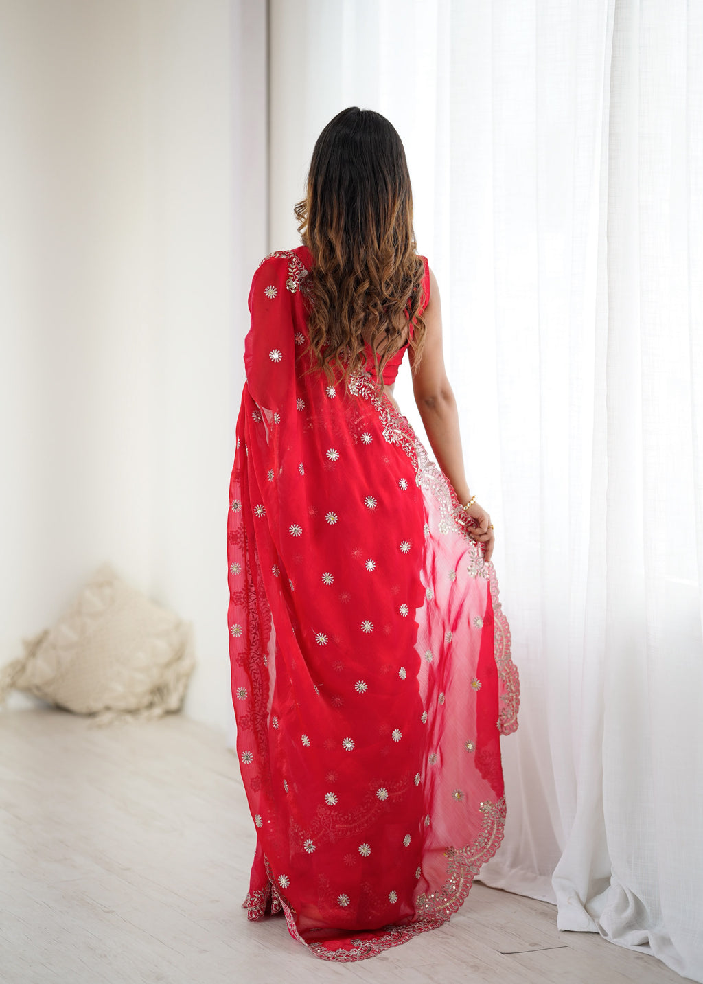 Fendy Chiffon Saree with Elegant Thread & Sequin Embroidery