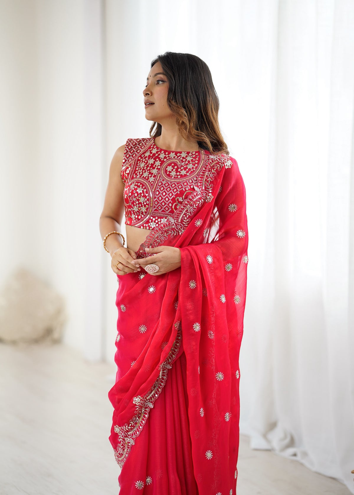 Fendy Chiffon Saree with Elegant Thread & Sequin Embroidery