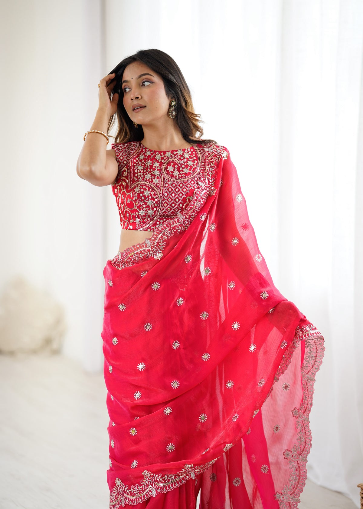 Fendy Chiffon Saree with Elegant Thread & Sequin Embroidery