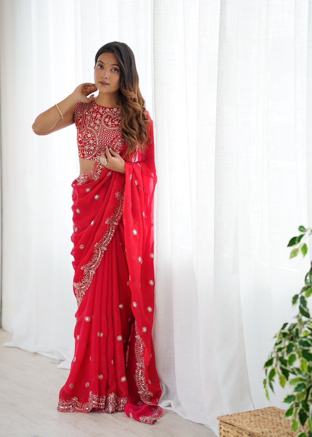 Fendy Chiffon Saree with Elegant Thread & Sequin Embroidery