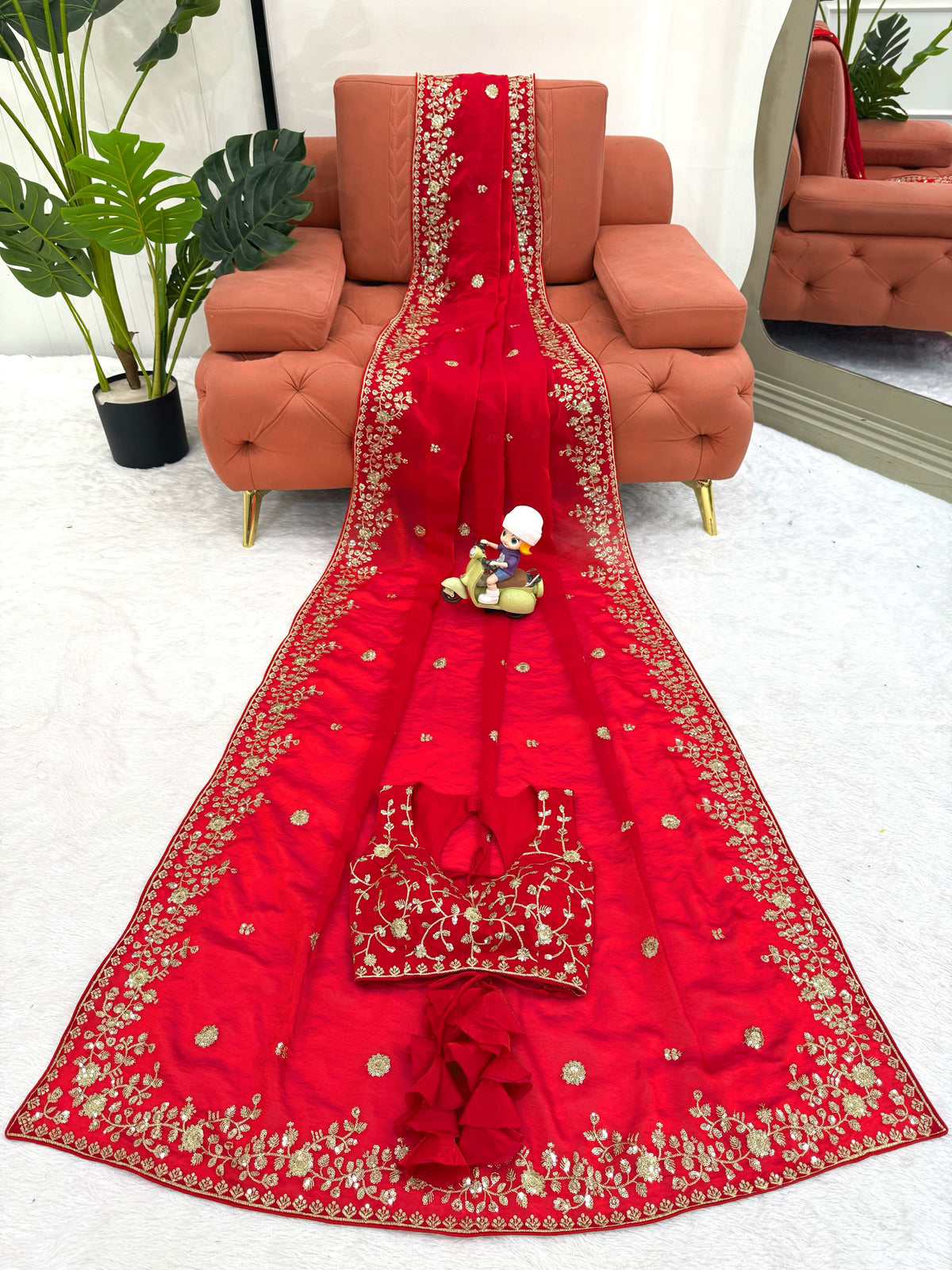Heavy Fendy Silk Saree with Elegant Thread & Sequin Embroidery