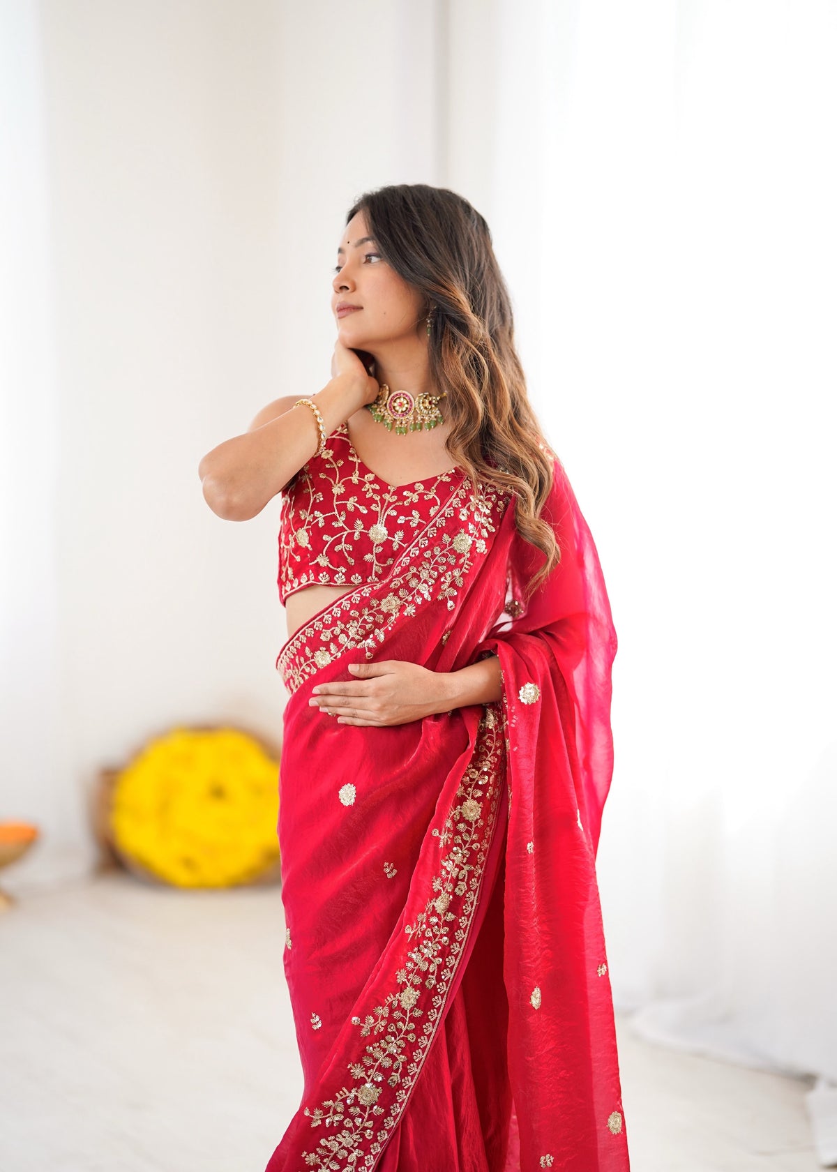 Heavy Fendy Silk Saree with Elegant Thread & Sequin Embroidery