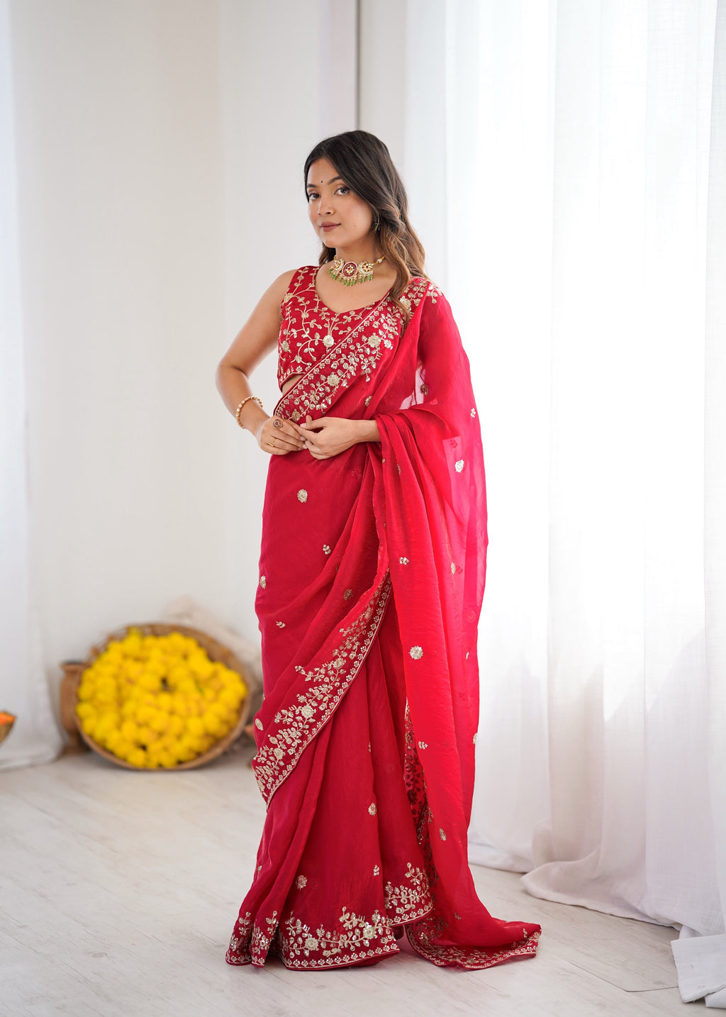Heavy Fendy Silk Saree with Elegant Thread & Sequin Embroidery