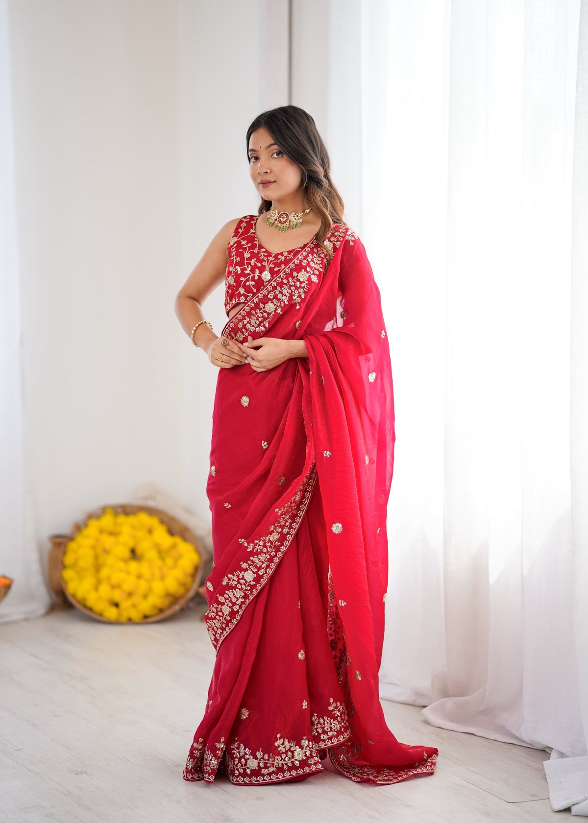 Heavy Fendy Silk Saree with Elegant Thread & Sequin Embroidery