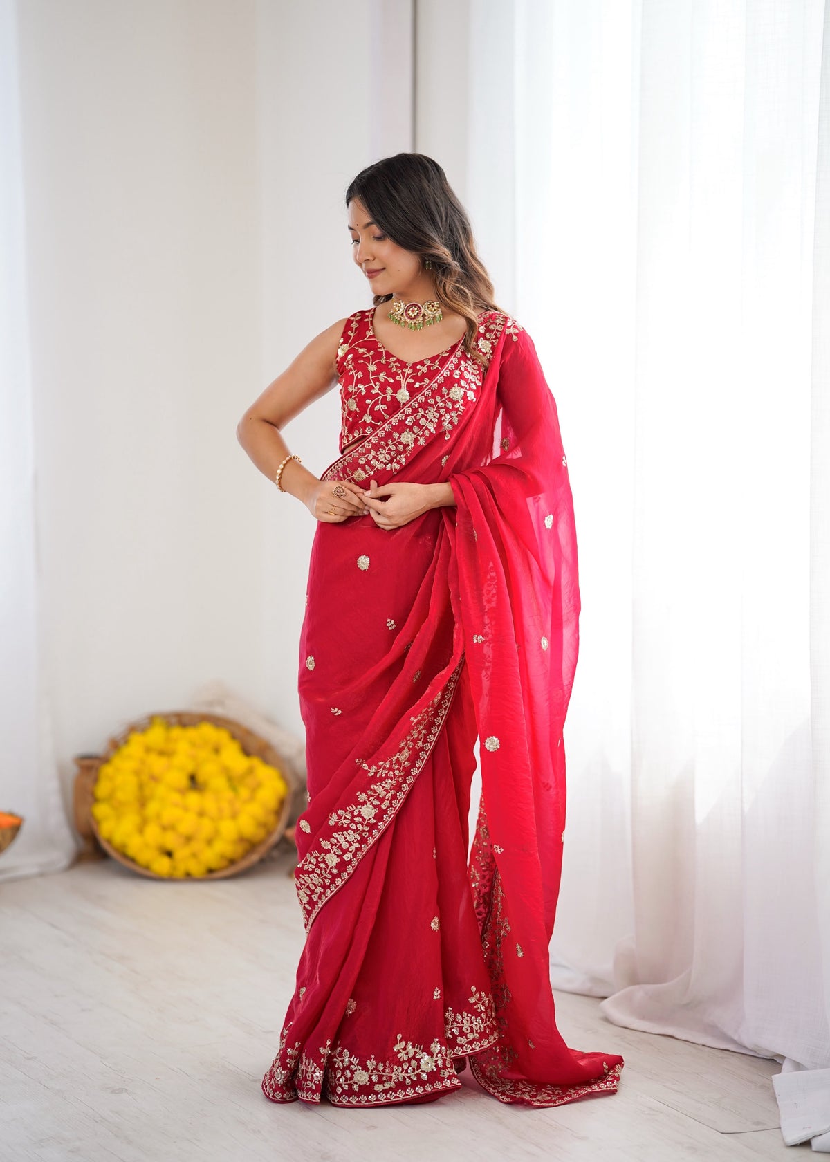 Heavy Fendy Silk Saree with Elegant Thread & Sequin Embroidery