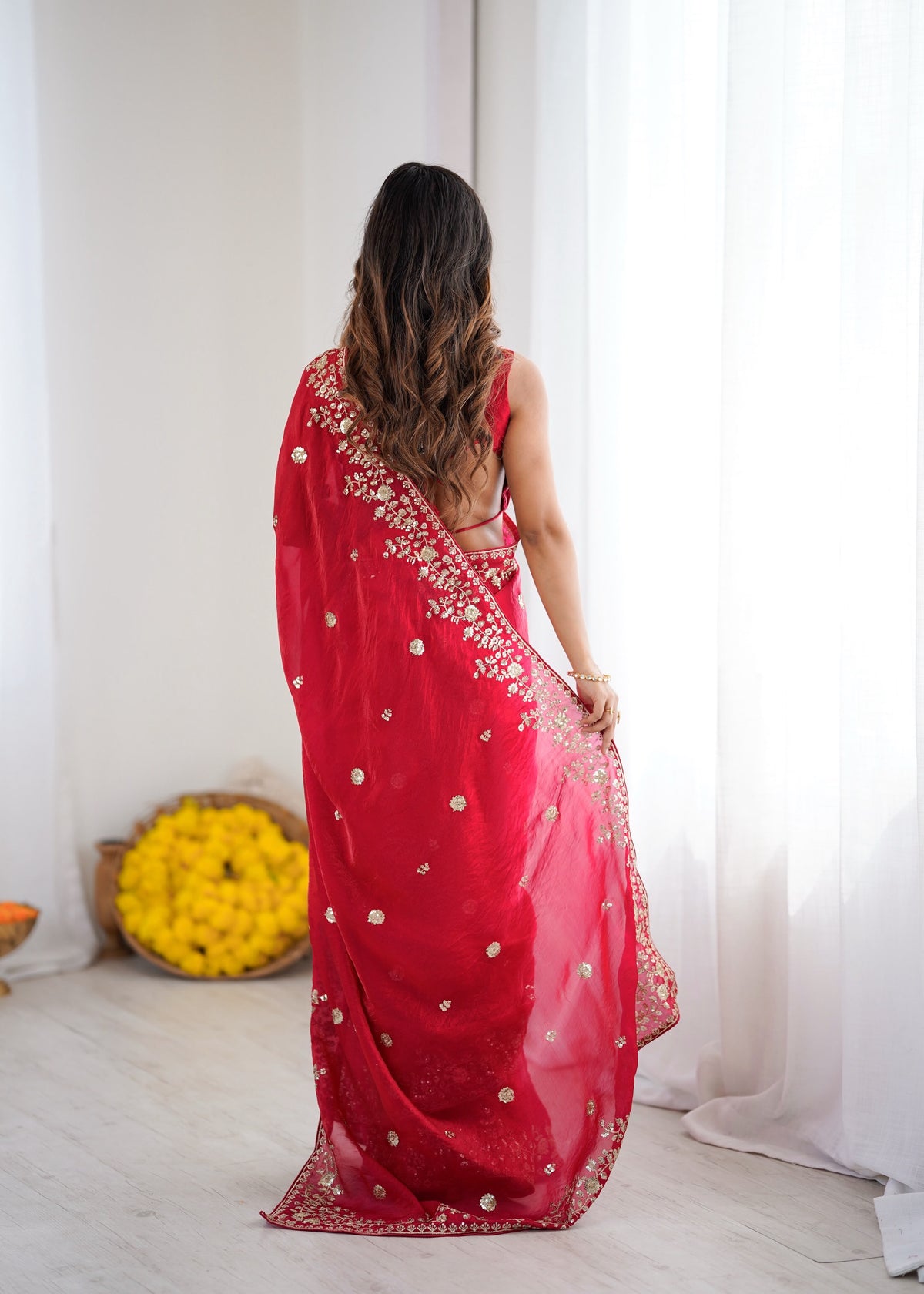 Heavy Fendy Silk Saree with Elegant Thread & Sequin Embroidery