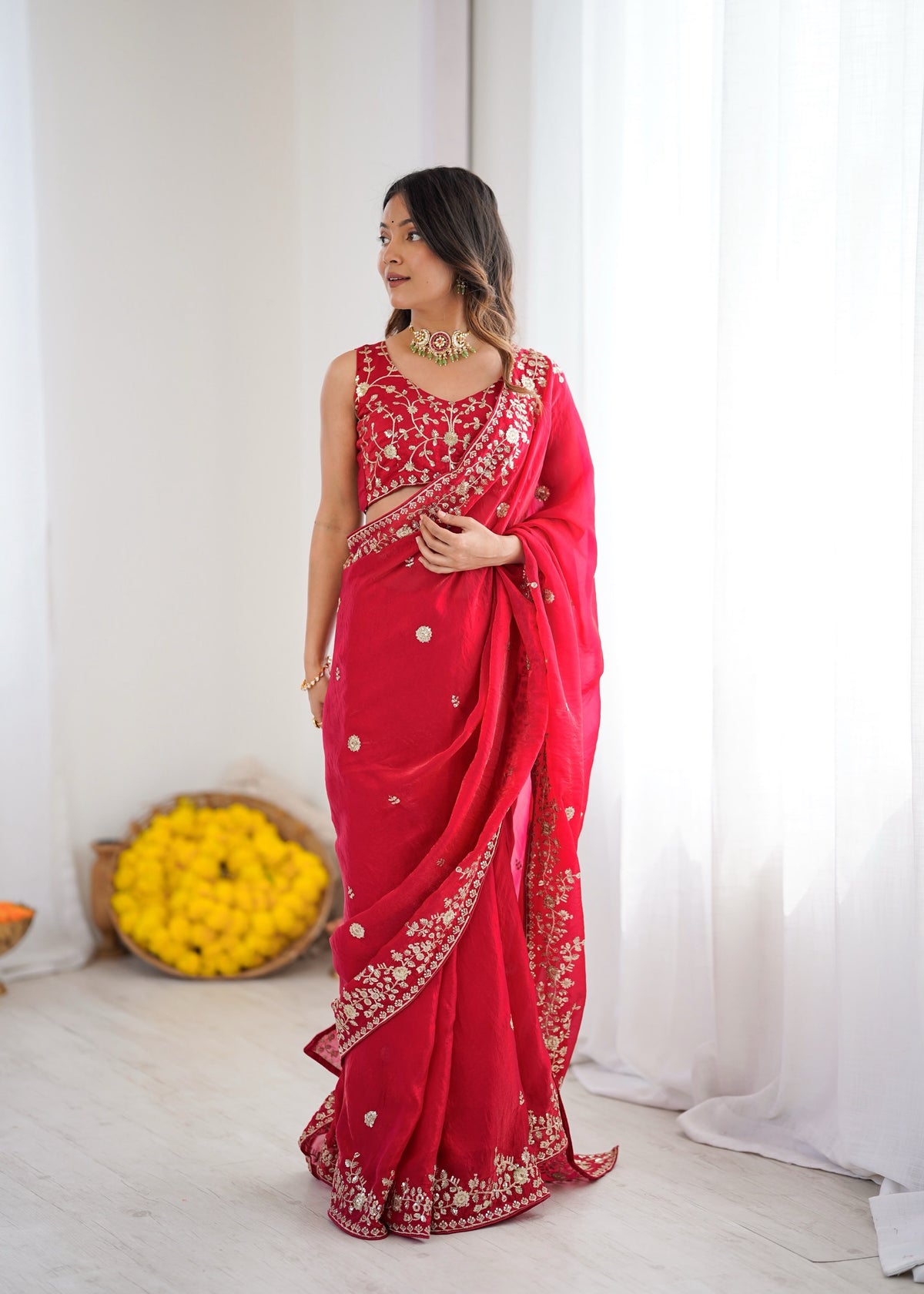 Heavy Fendy Silk Saree with Elegant Thread & Sequin Embroidery