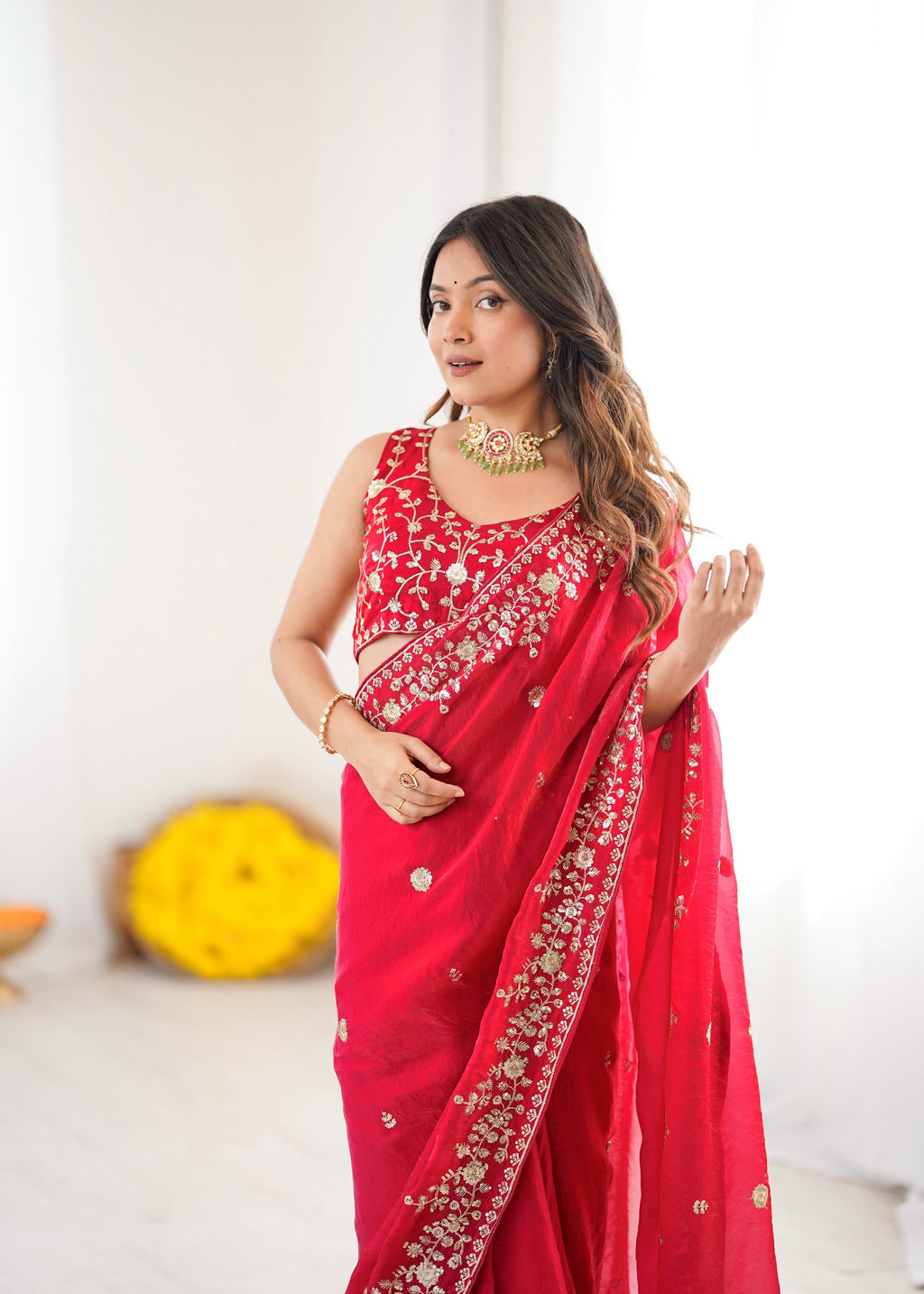 Heavy Fendy Silk Saree with Elegant Thread & Sequin Embroidery