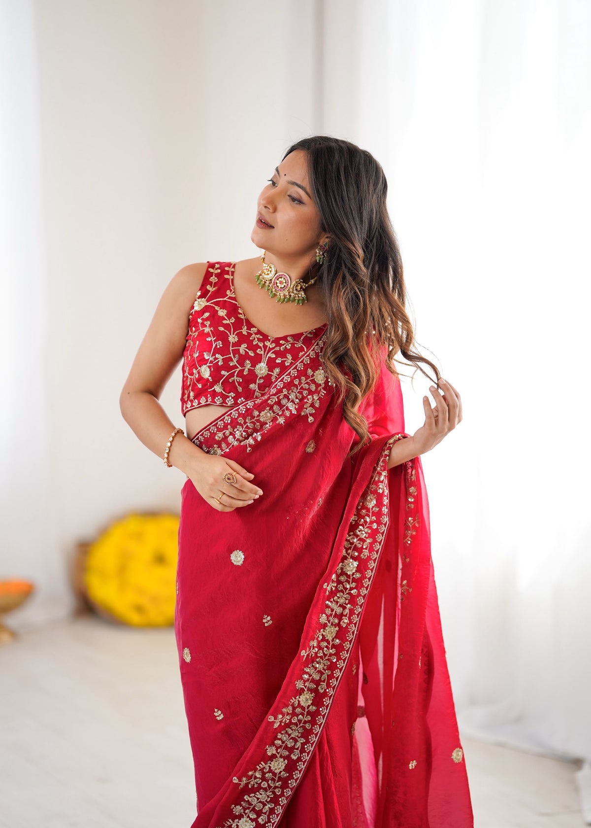 Heavy Fendy Silk Saree with Elegant Thread & Sequin Embroidery